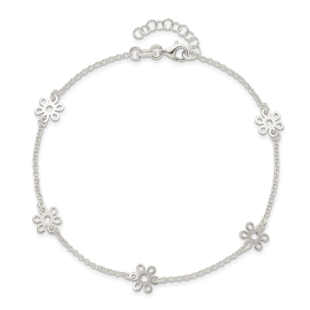 Sterlingsilber Poliert Blume 9 Zoll Plus 1 Zoll Verlängerung. Fußkettchen