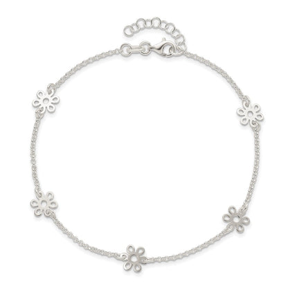 Sterlingsilber Poliert Blume 9 Zoll Plus 1 Zoll Verlängerung. Fußkettchen