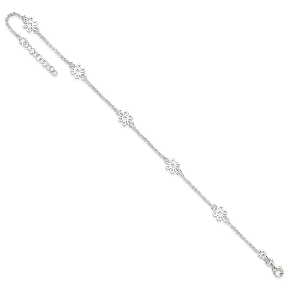Sterlingsilber Poliert Blume 9 Zoll Plus 1 Zoll Verlängerung. Fußkettchen