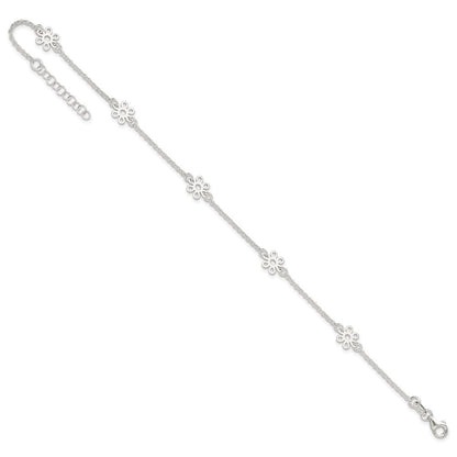 Sterlingsilber Poliert Blume 9 Zoll Plus 1 Zoll Verlängerung. Fußkettchen