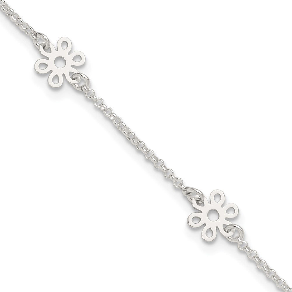 Sterlingsilber Poliert Blume 9 Zoll Plus 1 Zoll Verlängerung. Fußkettchen
