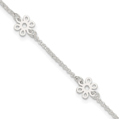 Sterlingsilber Poliert Blume 9 Zoll Plus 1 Zoll Verlängerung. Fußkettchen