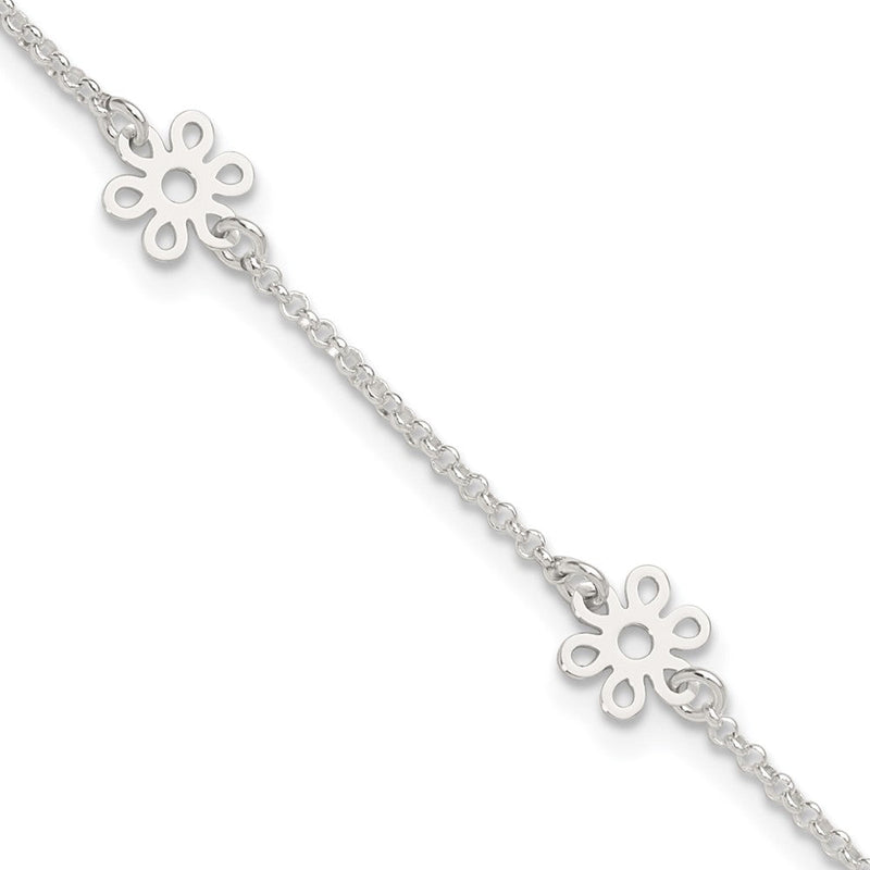 Sterlingsilber Poliert Blume 9 Zoll Plus 1 Zoll Verlängerung. Fußkettchen