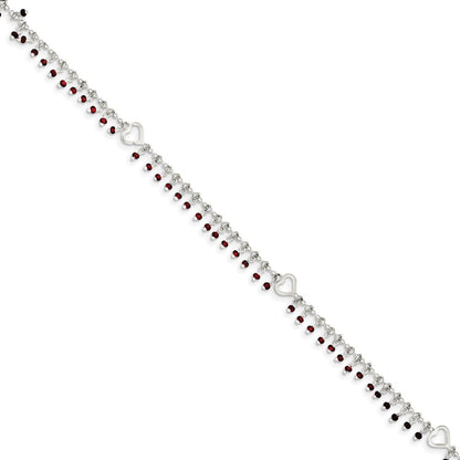 Sterlingsilber Rot Perlen 10 Zoll Plus 1 Zoll Verlängerung. Fußkettchen