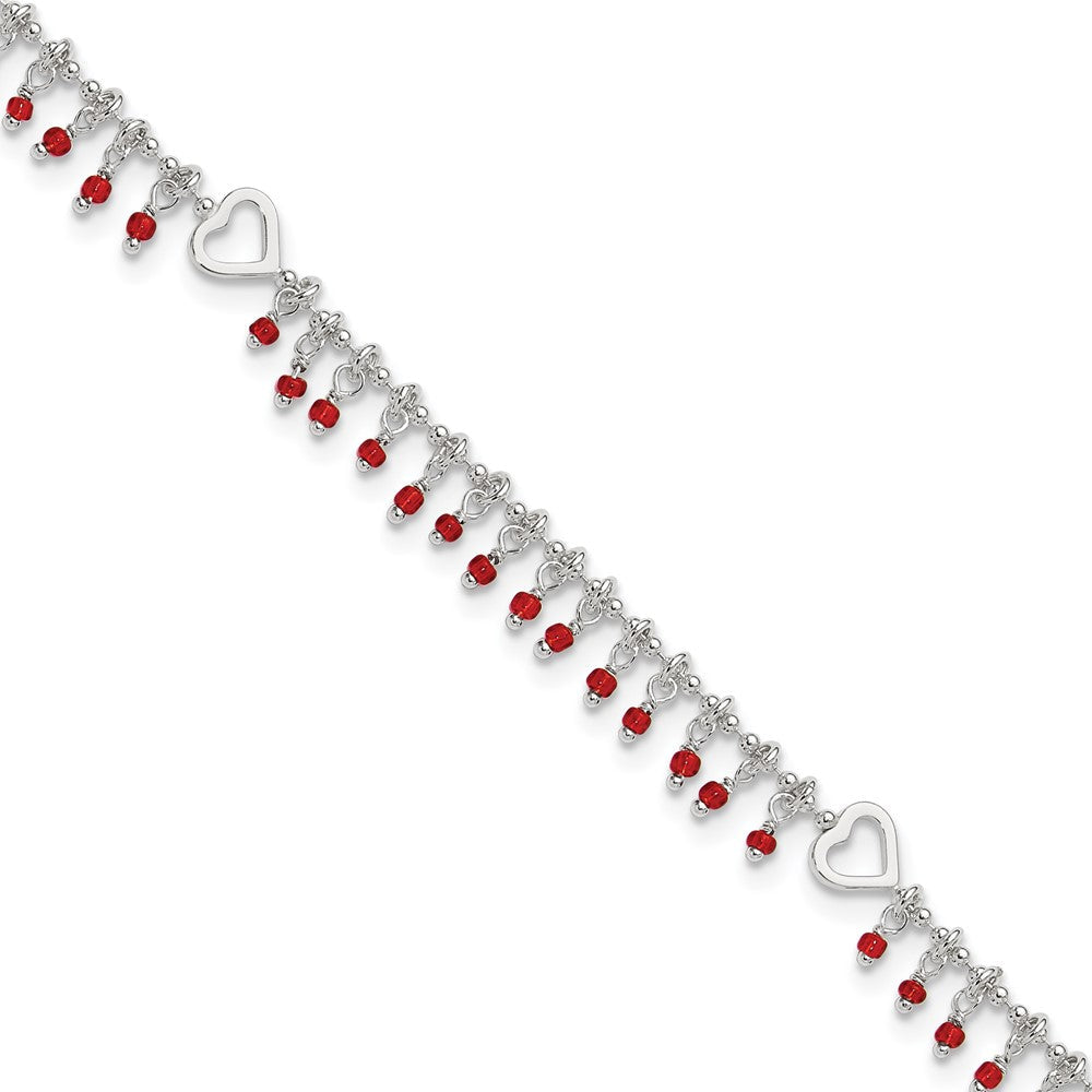 Sterlingsilber Rot Perlen 10 Zoll Plus 1 Zoll Verlängerung. Fußkettchen