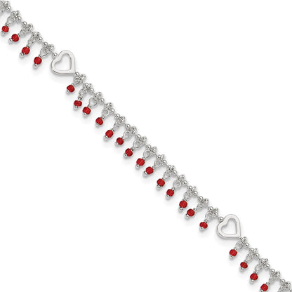 Sterlingsilber Rot Perlen 10 Zoll Plus 1 Zoll Verlängerung. Fußkettchen
