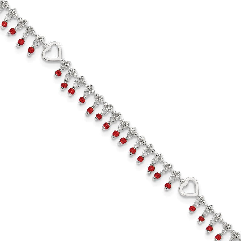 Sterlingsilber Rot Perlen 10 Zoll Plus 1 Zoll Verlängerung. Fußkettchen
