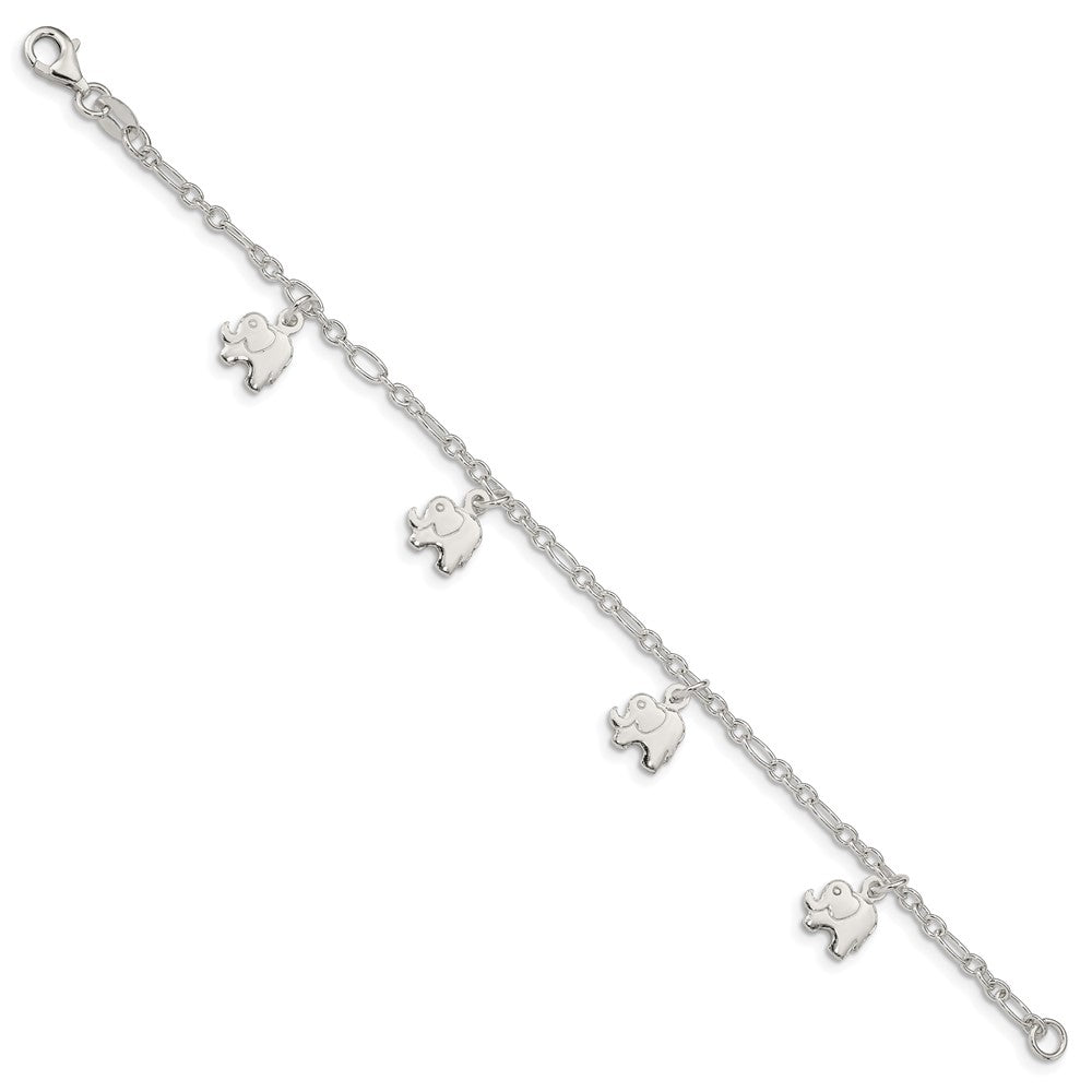 6 Zoll Sterlingsilber Poliert Elephants mit 1 Zoll Verlängerung. Kinder Armband