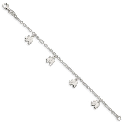 6 Zoll Sterlingsilber Poliert Elephants mit 1 Zoll Verlängerung. Kinder Armband