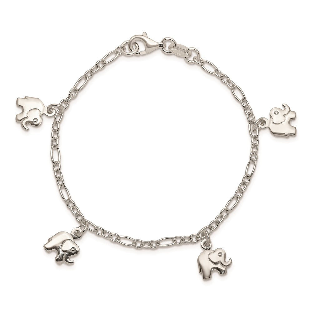 6 Zoll Sterlingsilber Poliert Elephants mit 1 Zoll Verlängerung. Kinder Armband