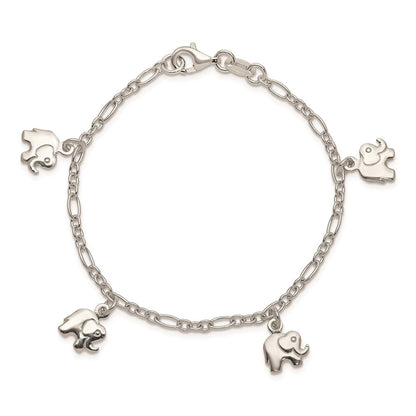 6 Zoll Sterlingsilber Poliert Elephants mit 1 Zoll Verlängerung. Kinder Armband