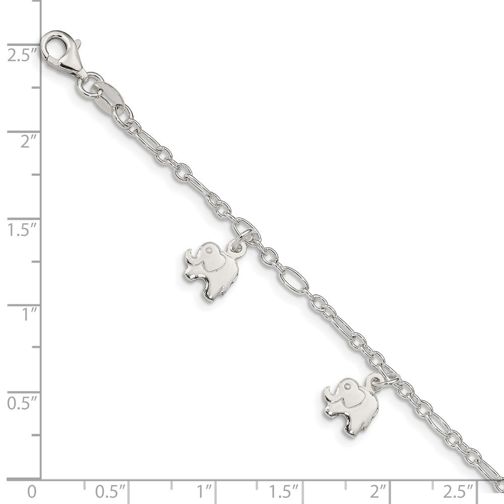 6 Zoll Sterlingsilber Poliert Elephants mit 1 Zoll Verlängerung. Kinder Armband