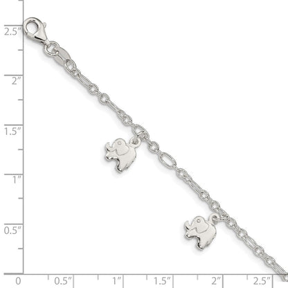 6 Zoll Sterlingsilber Poliert Elephants mit 1 Zoll Verlängerung. Kinder Armband