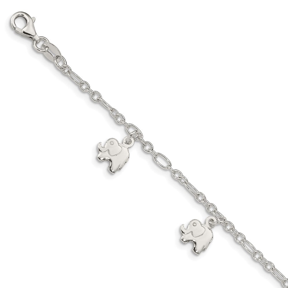 6 Zoll Sterlingsilber Poliert Elephants mit 1 Zoll Verlängerung. Kinder Armband