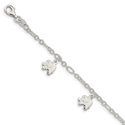 6 Zoll Sterlingsilber Poliert Elephants mit 1 Zoll Verlängerung. Kinder Armband