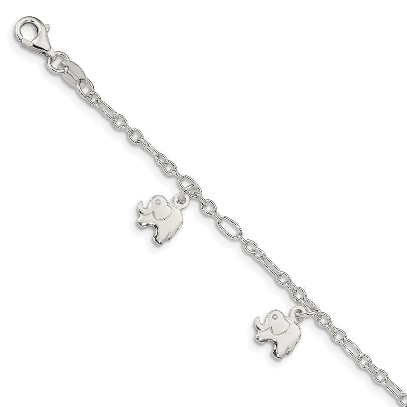 6 Zoll Sterlingsilber Poliert Elephants mit 1 Zoll Verlängerung. Kinder Armband