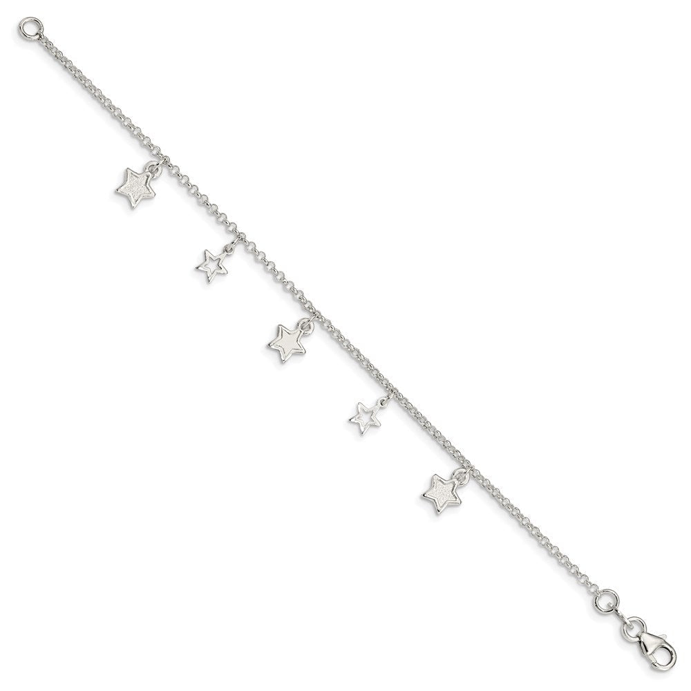 6 Zoll Sterlingsilber Poliert & Strukturiert Sterne Kinder Armband