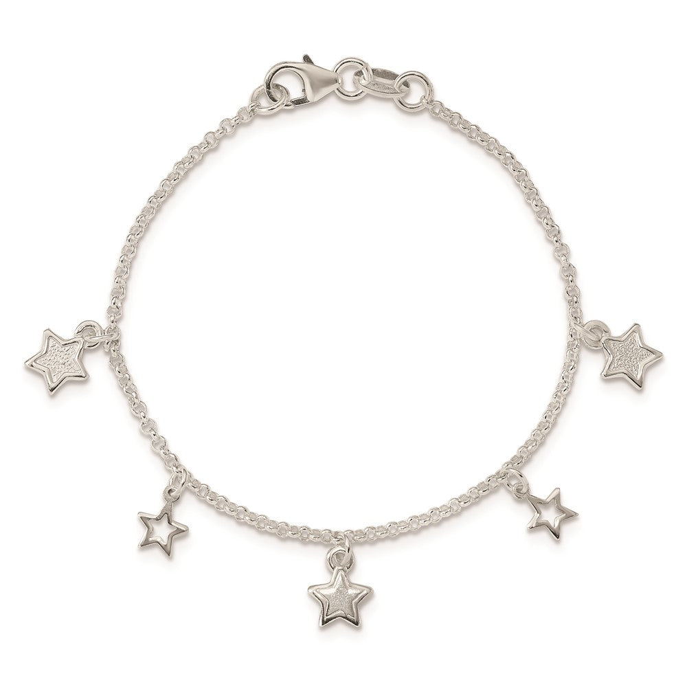6 Zoll Sterlingsilber Poliert & Strukturiert Sterne Kinder Armband