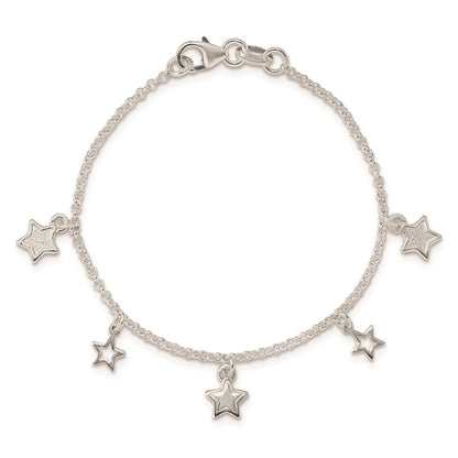 6 Zoll Sterlingsilber Poliert & Strukturiert Sterne Kinder Armband