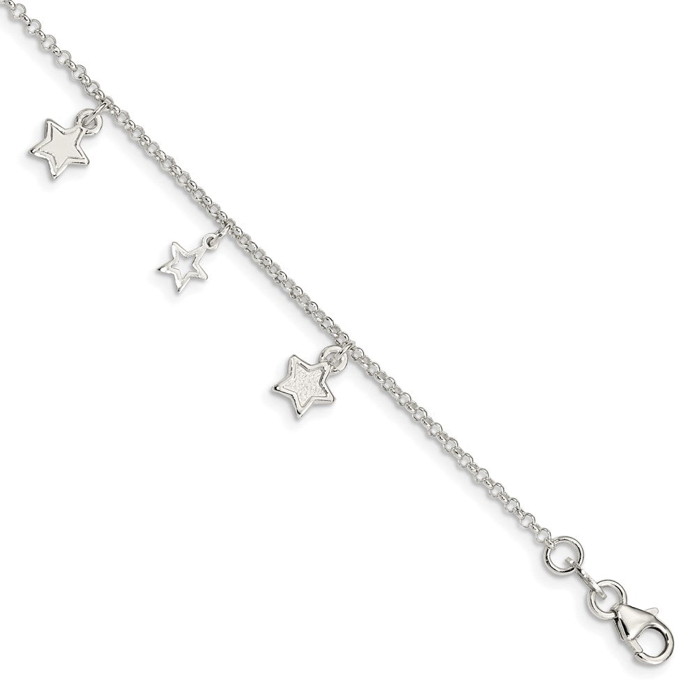 6 Zoll Sterlingsilber Poliert & Strukturiert Sterne Kinder Armband