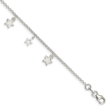 6 Zoll Sterlingsilber Poliert & Strukturiert Sterne Kinder Armband