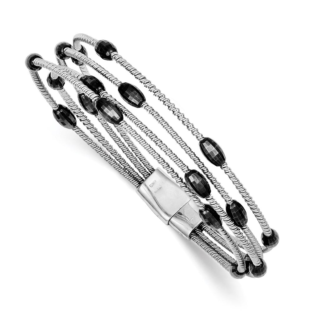 7.5 Zoll Sterlingsilber Rutheniumbeschichtet Perle Anhänger Verschluss Armband