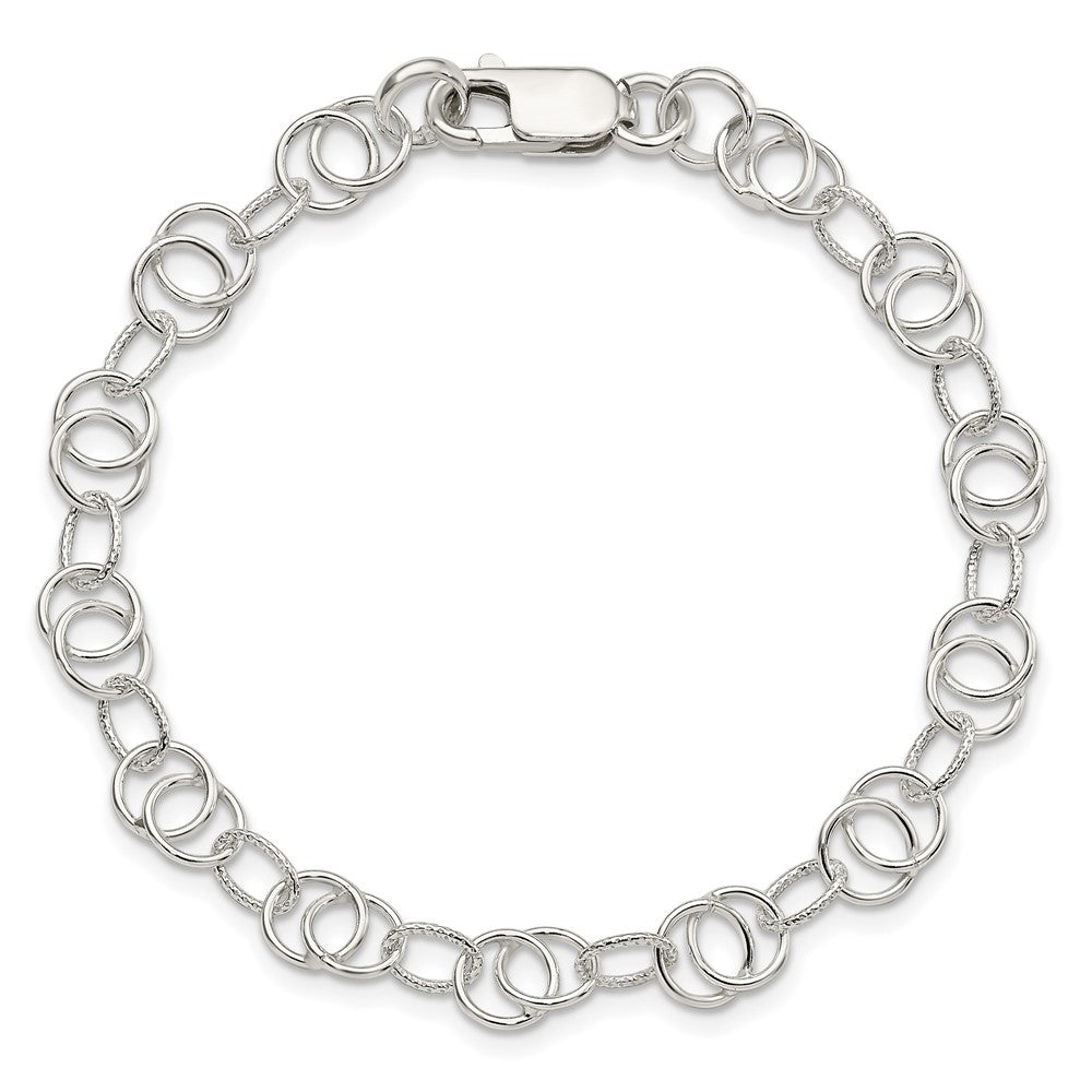 7.5 Zoll Sterlingsilber Poliert und Strukturiert Fantasie Armband