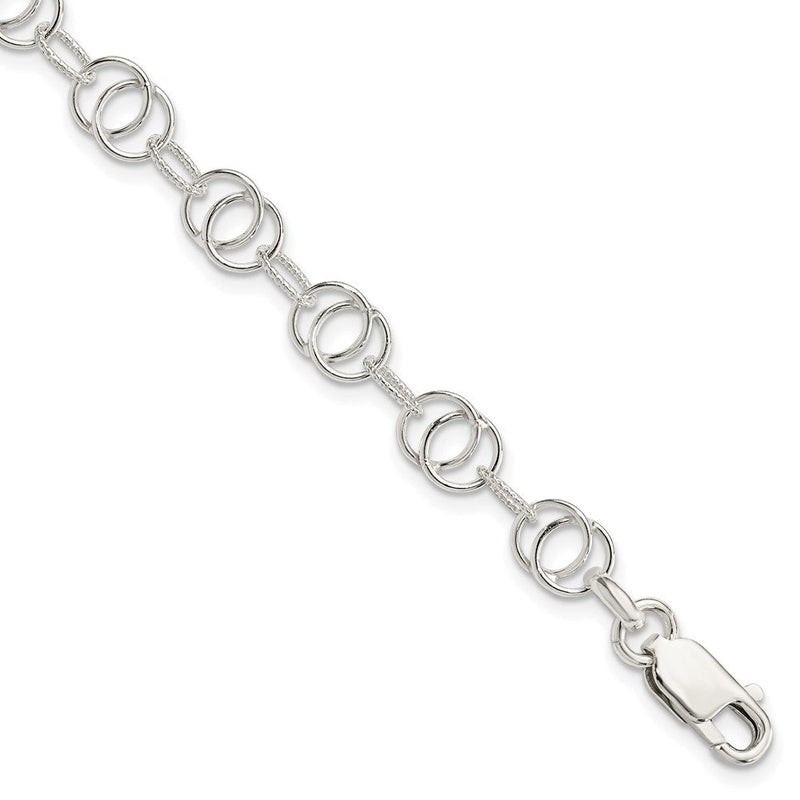 7.5 Zoll Sterlingsilber Poliert und Strukturiert Fantasie Armband