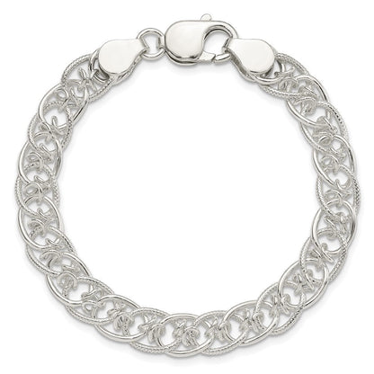 7.5 Zoll Sterlingsilber Poliert und Strukturiert Fantasie Armband