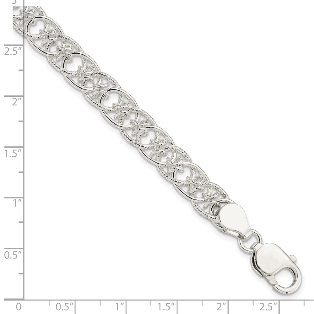 7.5 Zoll Sterlingsilber Poliert und Strukturiert Fantasie Armband