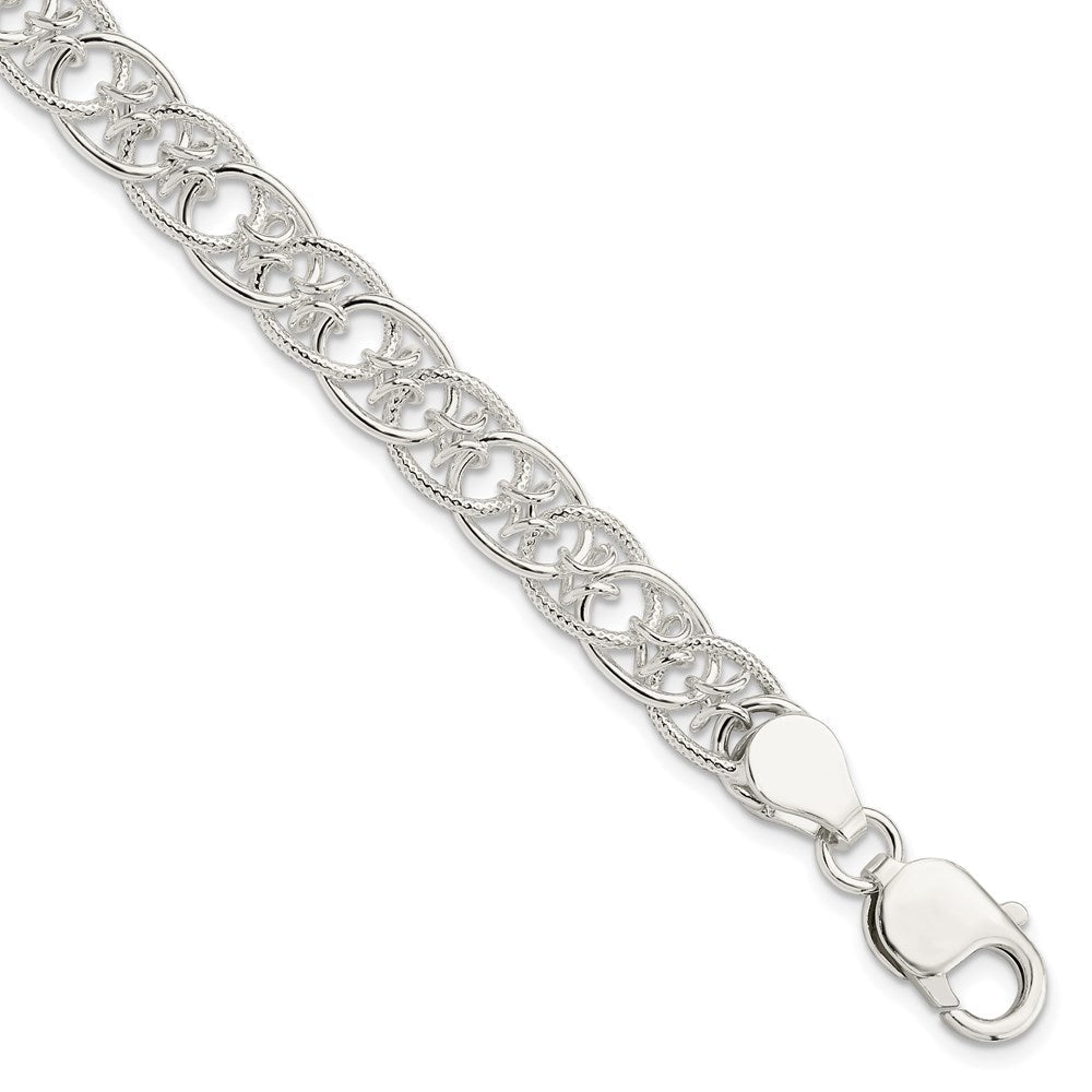 7.5 Zoll Sterlingsilber Poliert und Strukturiert Fantasie Armband