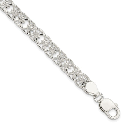 7.5 Zoll Sterlingsilber Poliert und Strukturiert Fantasie Armband