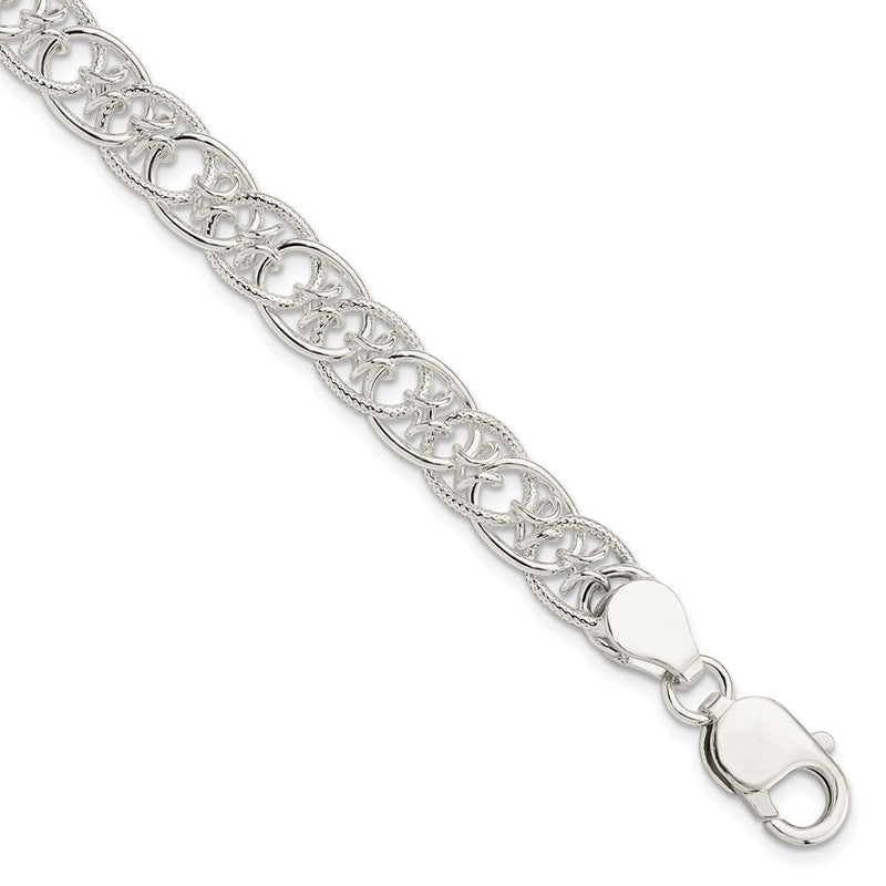 7.5 Zoll Sterlingsilber Poliert und Strukturiert Fantasie Armband