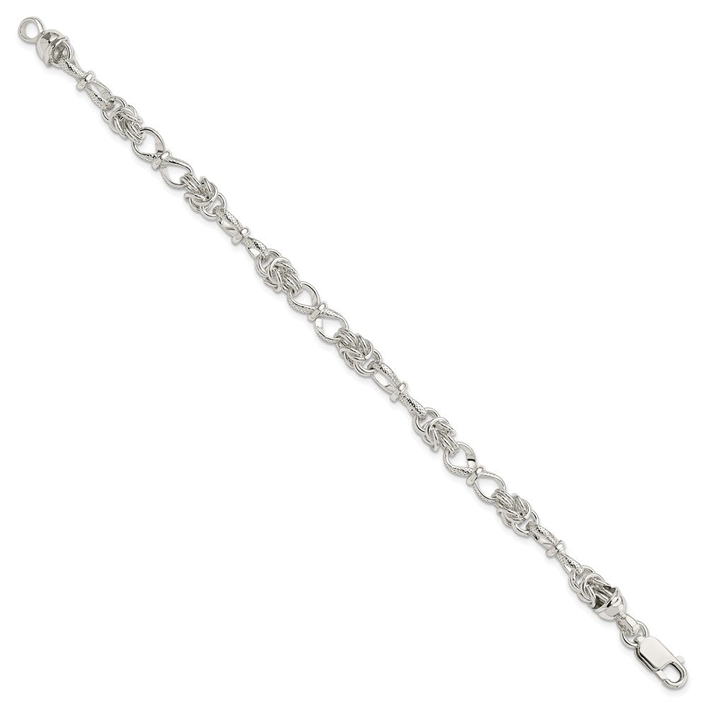 7.5 Zoll Sterlingsilber Poliert und Strukturiert Fantasie Armband