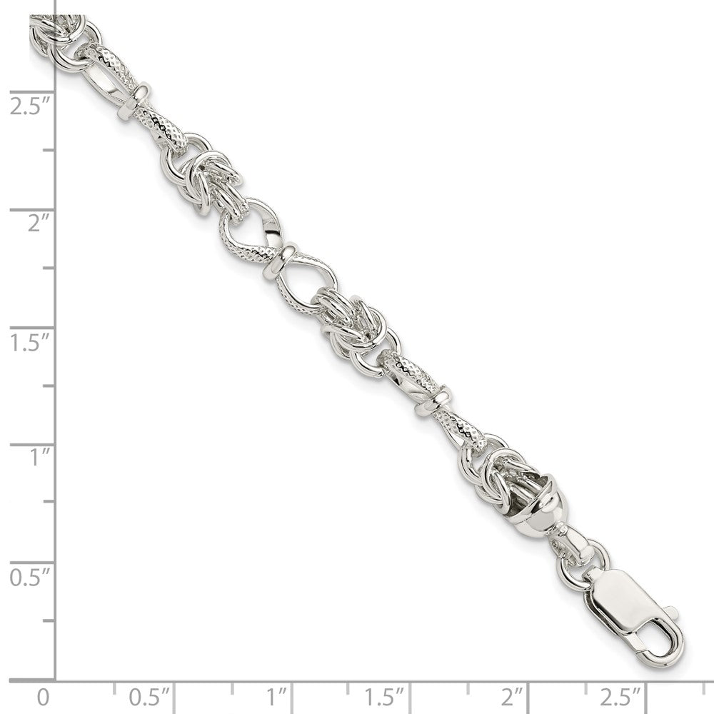 7.5 Zoll Sterlingsilber Poliert und Strukturiert Fantasie Armband