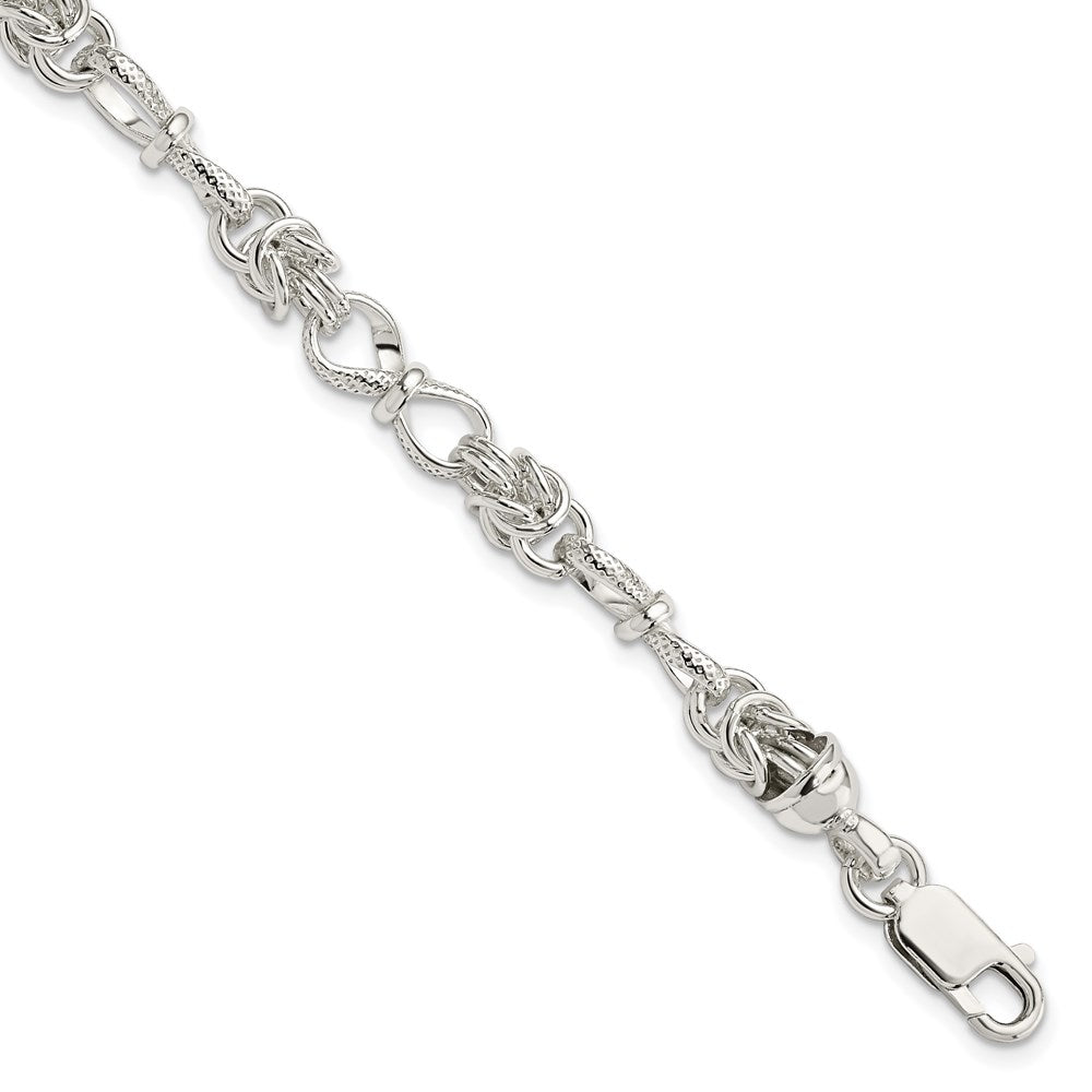 7.5 Zoll Sterlingsilber Poliert und Strukturiert Fantasie Armband