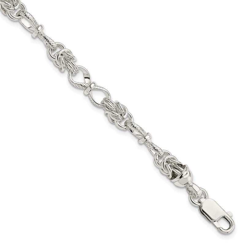 7.5 Zoll Sterlingsilber Poliert und Strukturiert Fantasie Armband