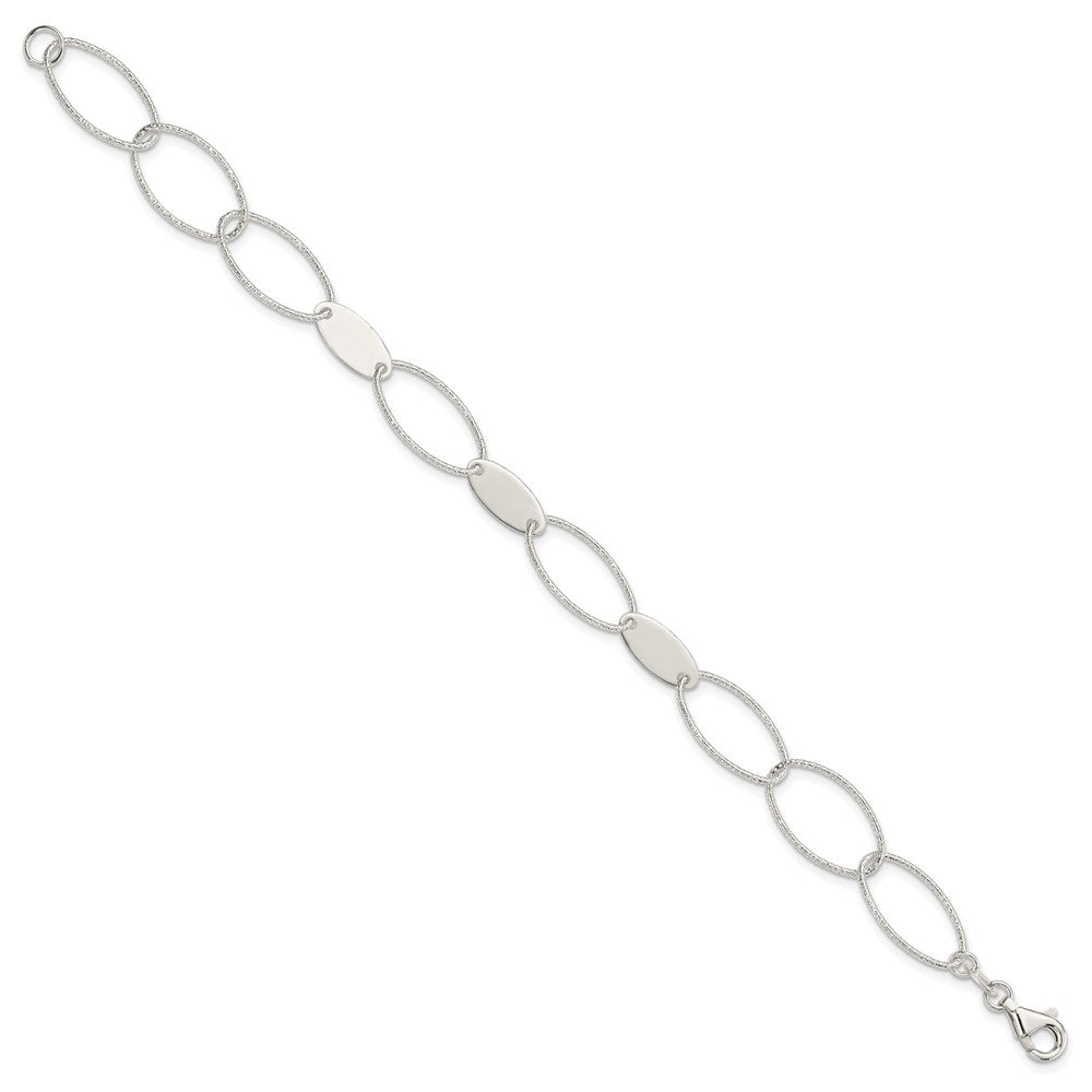 7.5 Zoll Sterlingsilber Poliert und Strukturiert Oval Glieder Armband