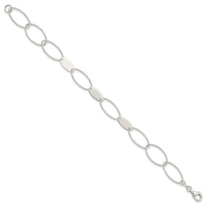 7.5 Zoll Sterlingsilber Poliert und Strukturiert Oval Glieder Armband