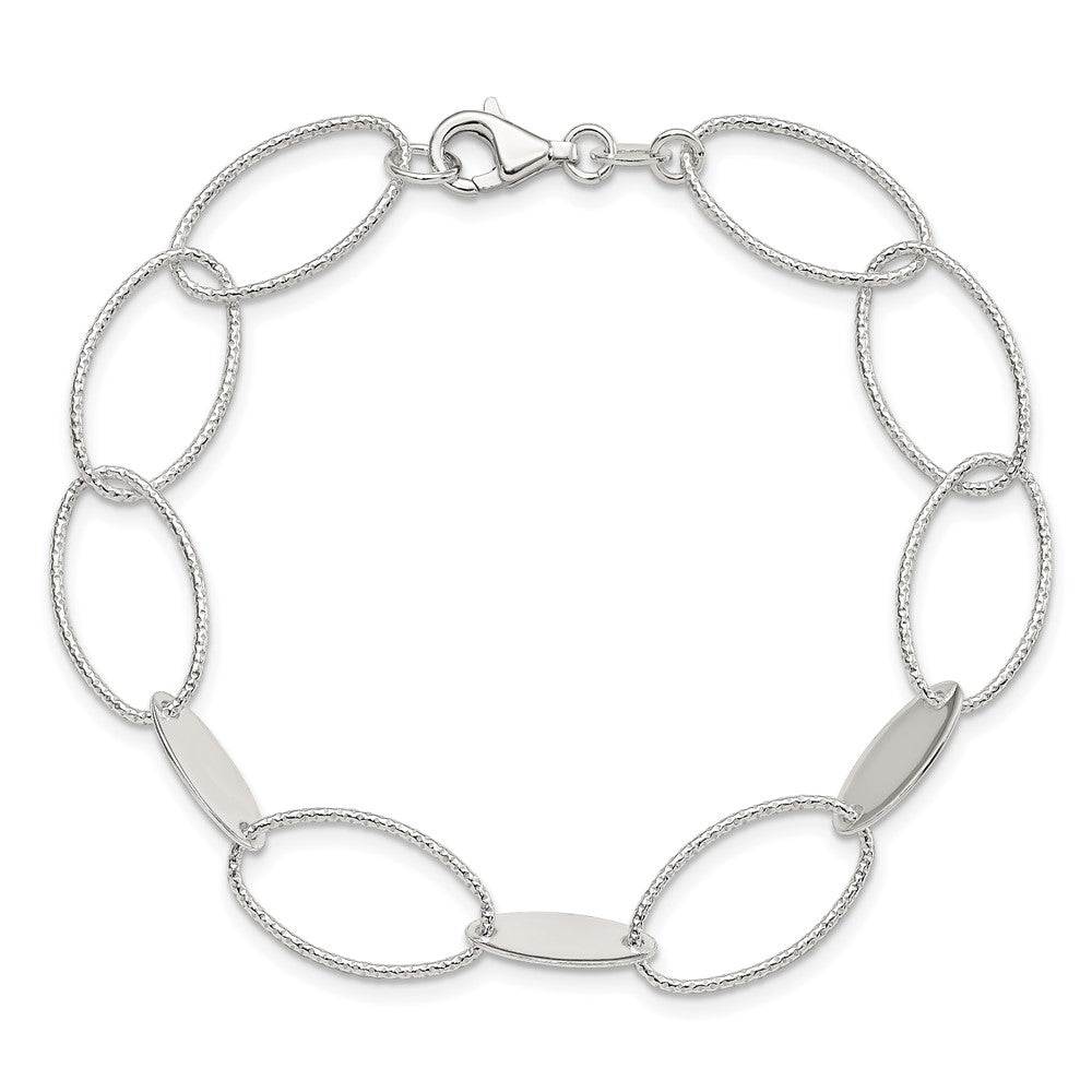 7.5 Zoll Sterlingsilber Poliert und Strukturiert Oval Glieder Armband
