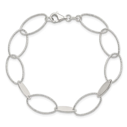 7.5 Zoll Sterlingsilber Poliert und Strukturiert Oval Glieder Armband