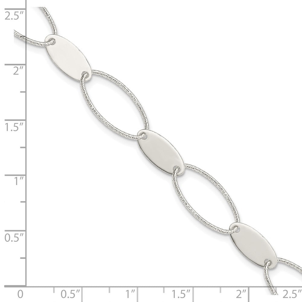 7.5 Zoll Sterlingsilber Poliert und Strukturiert Oval Glieder Armband