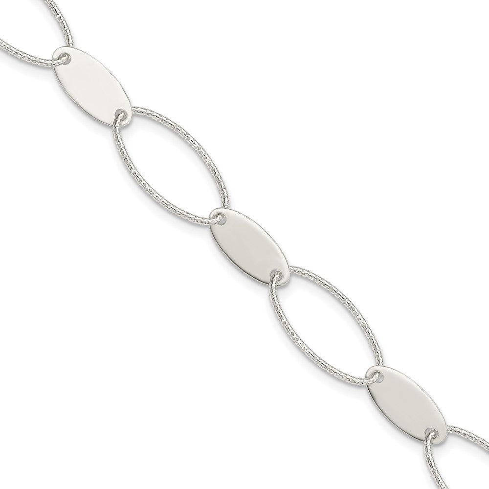 7.5 Zoll Sterlingsilber Poliert und Strukturiert Oval Glieder Armband