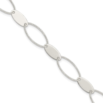 7.5 Zoll Sterlingsilber Poliert und Strukturiert Oval Glieder Armband