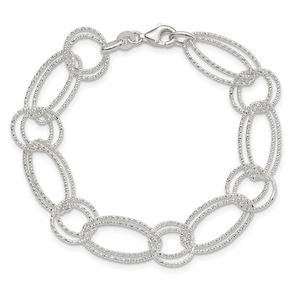 7 Zoll Sterlingsilber Strukturiert Doppelt Glieder Armband