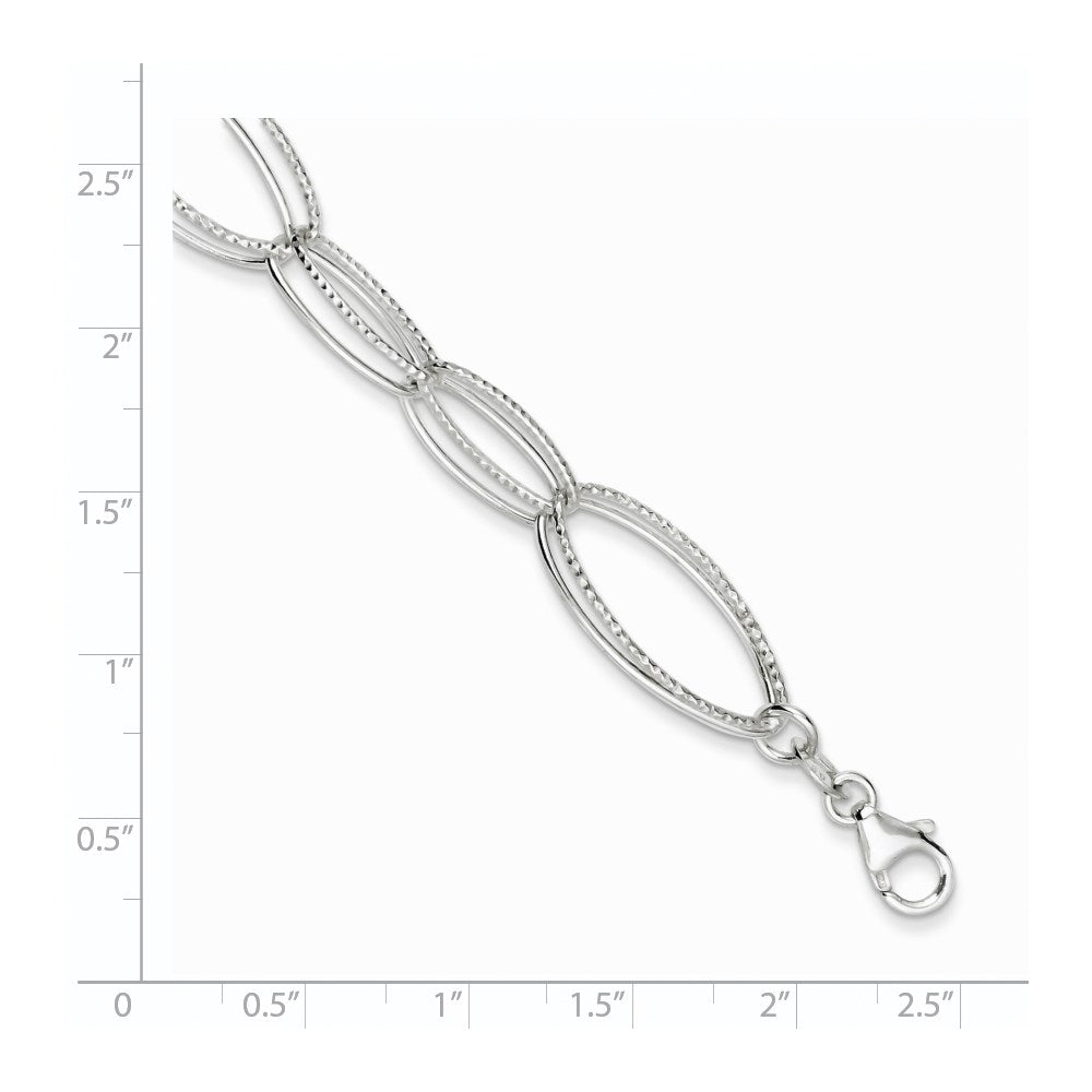 7.5 Zoll Sterlingsilber Poliert und Strukturiert Oval Glieder Armband