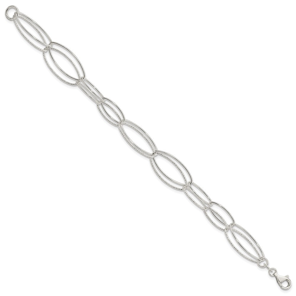 7.5 Zoll Sterlingsilber Poliert und Strukturiert Oval Glieder Armband