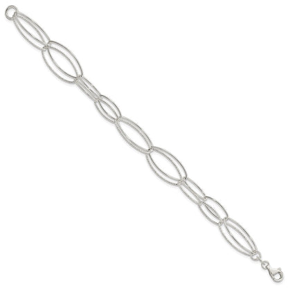 7.5 Zoll Sterlingsilber Poliert und Strukturiert Oval Glieder Armband