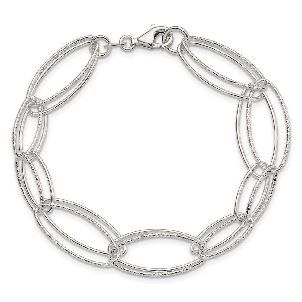 7.5 Zoll Sterlingsilber Poliert und Strukturiert Oval Glieder Armband