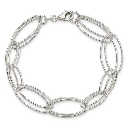 7.5 Zoll Sterlingsilber Poliert und Strukturiert Oval Glieder Armband